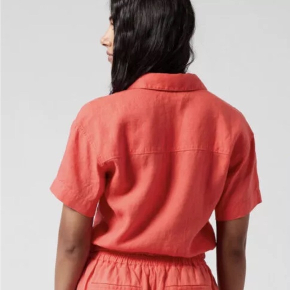 NWT Athleta Playa Linen Tie Short Sleeve Top in Passion Fruit Coral Sz S Petite - Picture 2 of 8